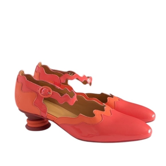 John Fluevog FAIRWAY TRIVIALIS WAVY MARY JANE Shoes Pink Orange, size 7.5 - Picture 2 of 16